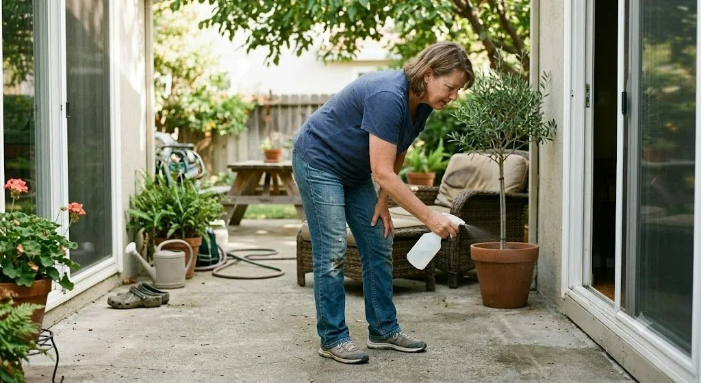 Concentrate being mixed with water in a reusable spray bottle